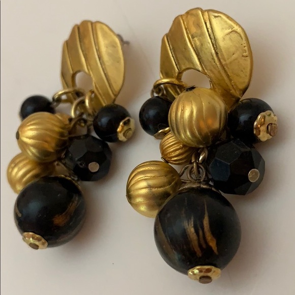 Gold & Black Pierced Earrings - Picture 3 of 7